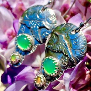 Sterling Silver Welo Opal Gem Chrysoprase Earrings
